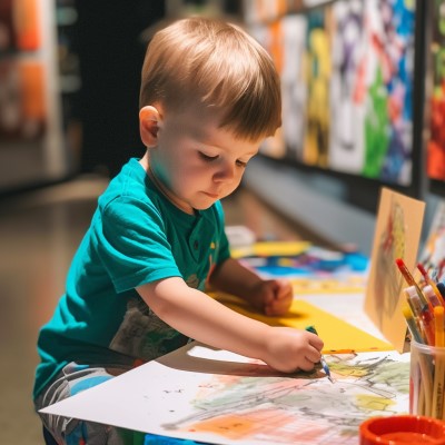 preschooler making a picture