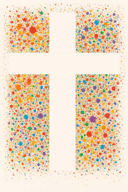 painter's tape resist cross craft done in a splatter paint style