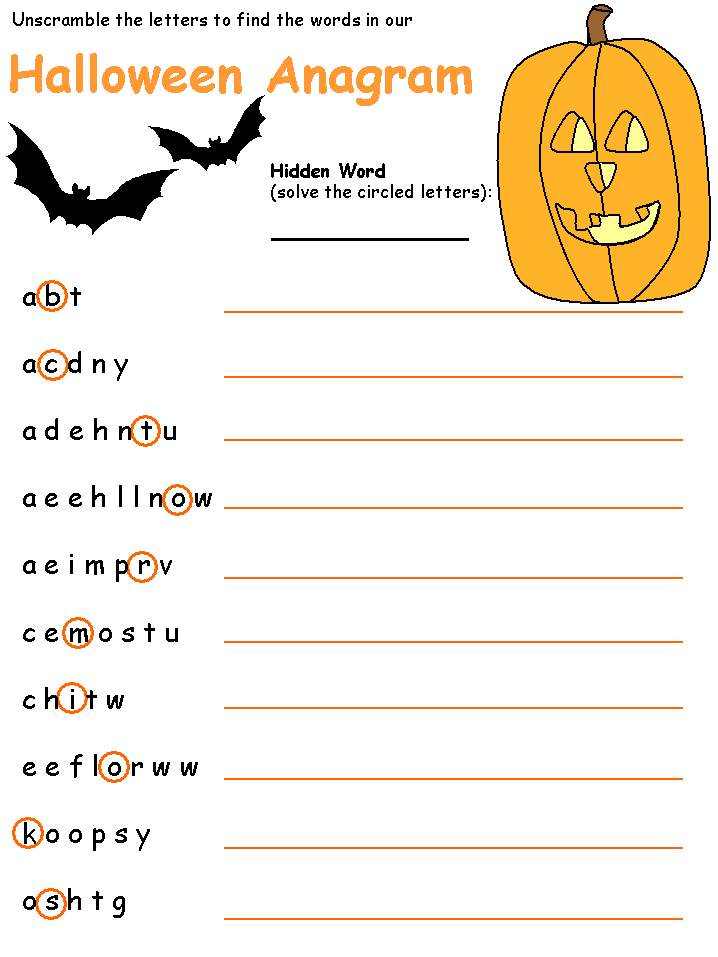 Halloween Word Scrambles (Anagrams)