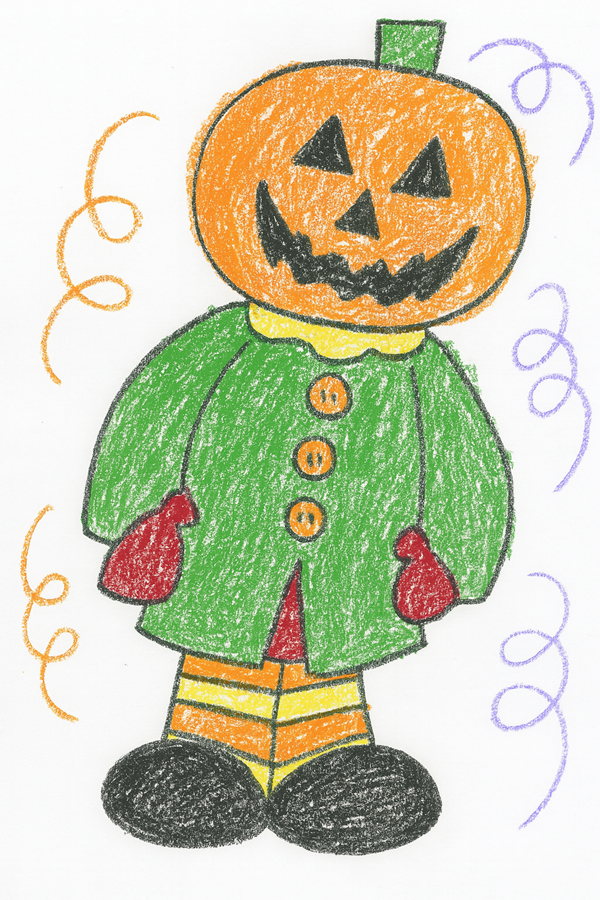 finished cut and paste paper jack-o-lantern man