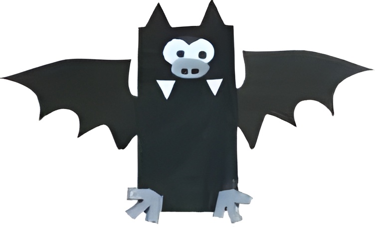 Photo of the finished paper bag puppet of a bat