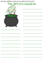 witch themed halloween word mine worksheet