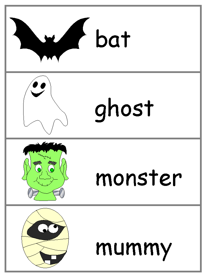 Halloween Word Wall Words - bat, ghost, monster, mummy