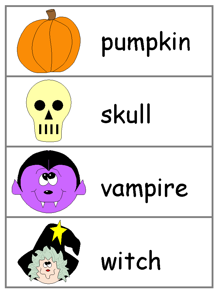 Halloween Word Wall Words - pumpkin, skull, vampire, witch