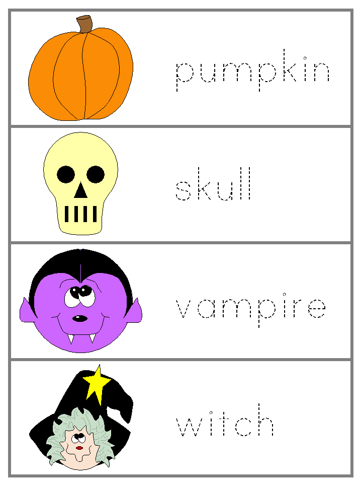 Halloween Word Wall Tracers - pumpkin, skull, vampire, witch