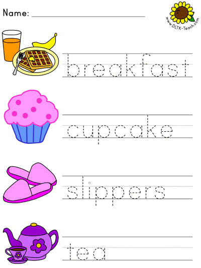 picture clue tracer worksheet with mother's day breakfast vocabulary words