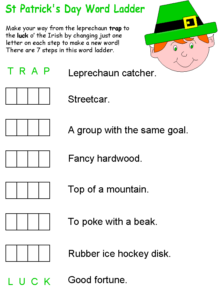 st patrick's day word ladder printable in color