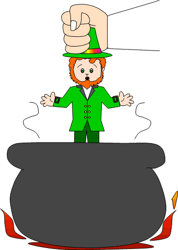 Molly dips the leprechaun in the kitchen pot.