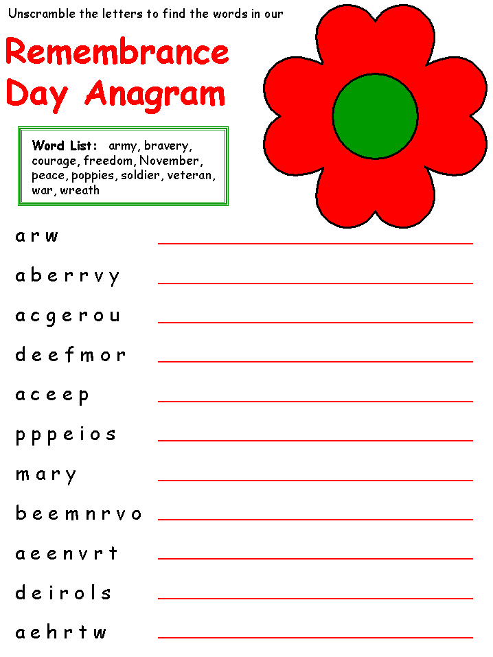 printable remembrance day anagram