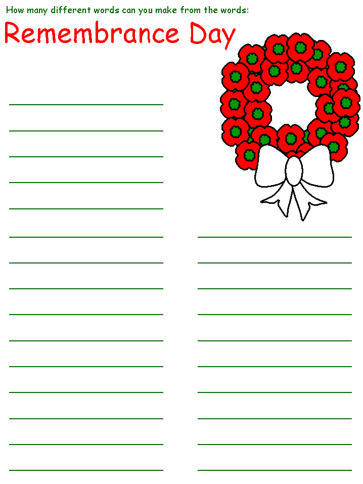 printable remembrance day word mining puzzle