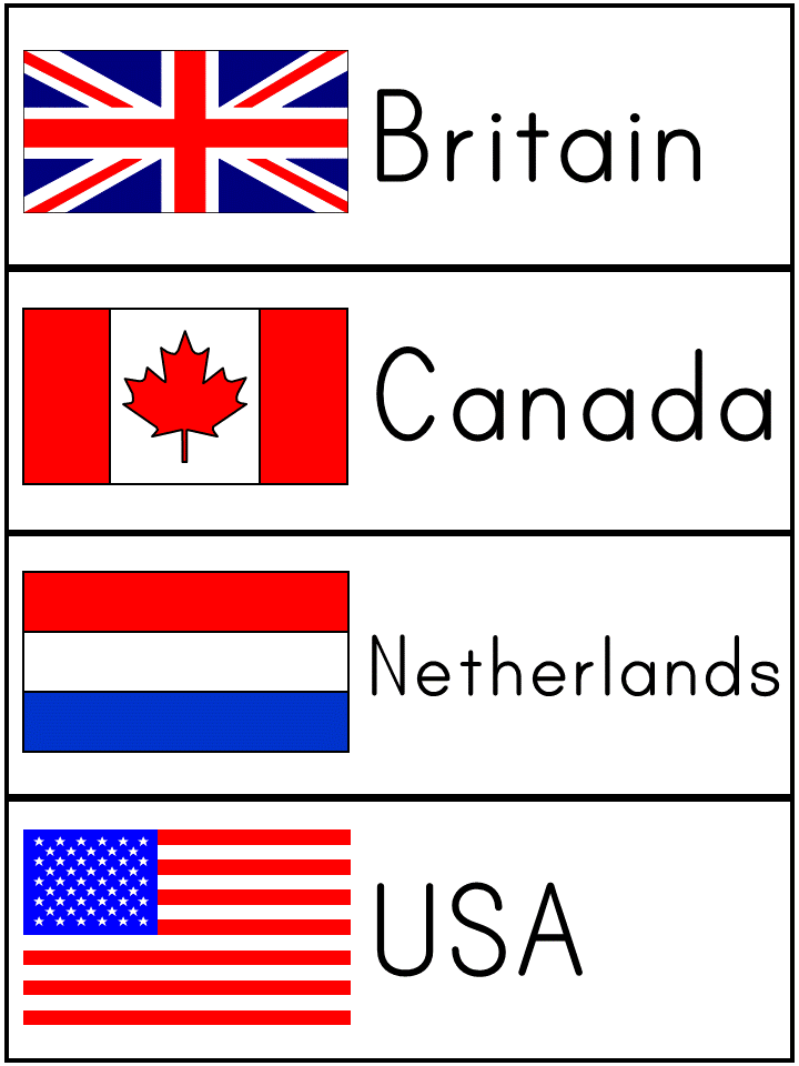 Word Wall Words - Britain, Canada, Netherlands, USA