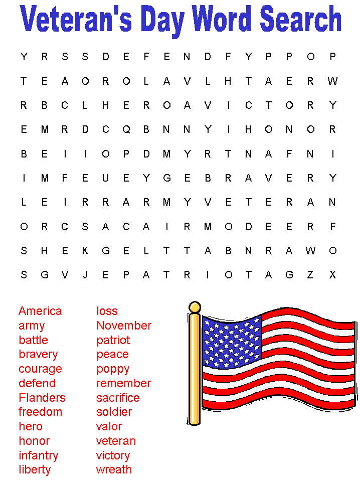 Veteran's day word search