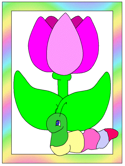 spring caterpillar and tulip coloring page