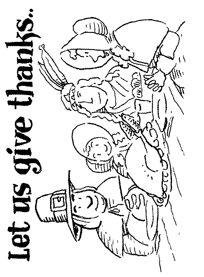 Thanksgiving coloring page of a pilgrim family