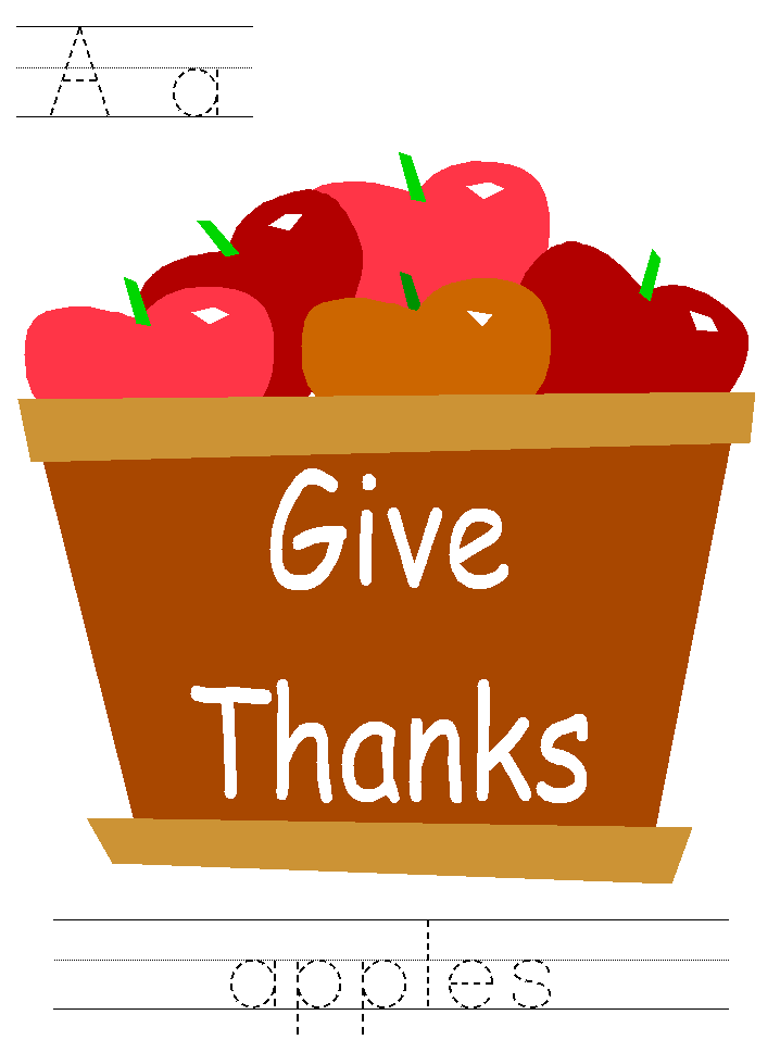 Thanksgiving tracer page for the letter A with apples