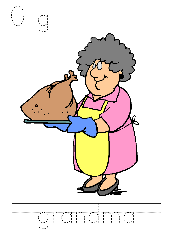 Thanksgiving tracer page for the letter G with grandma