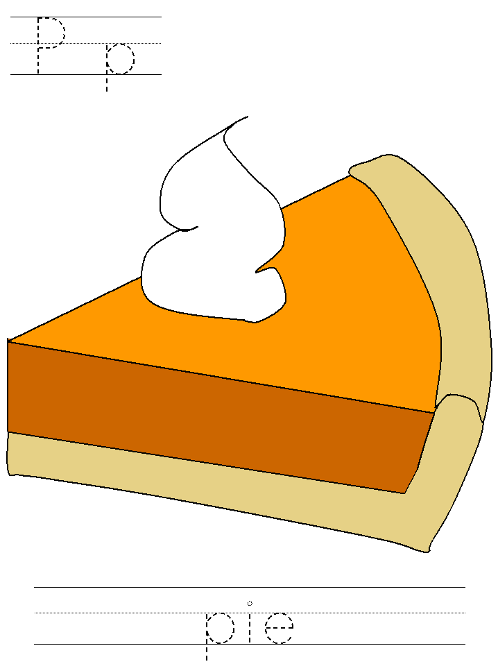 Thanksgiving tracer page for the letter P with pie