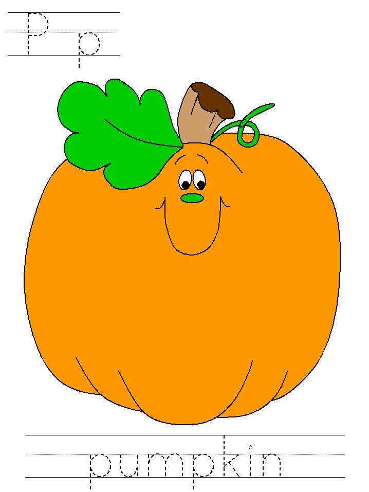Thanksgiving tracer page for the letter P with pumpkin