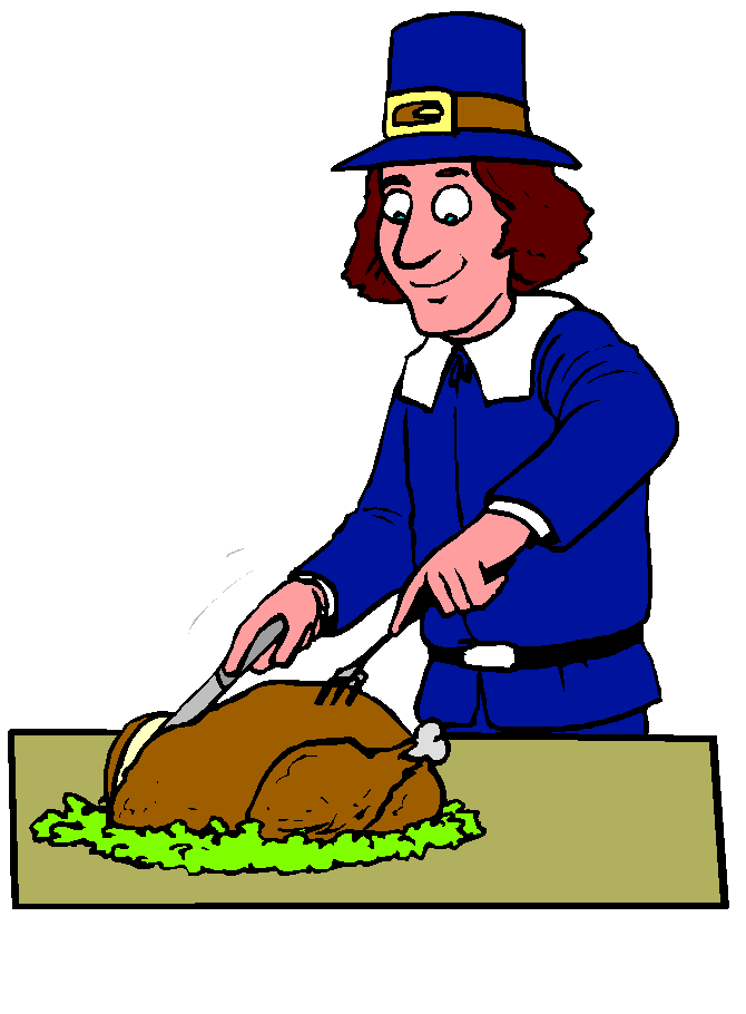 Thanksgiving coloring page of a Pilgrim carving a turkey