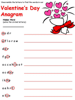 Valentine word scramble
