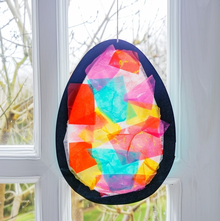 Tissue paper stained glass easter egg craft