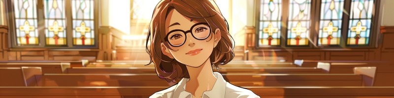 digital artwork of Leanne sitting in church at Easter