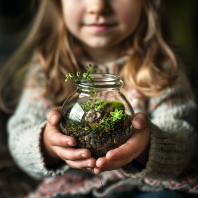 child with terrarium