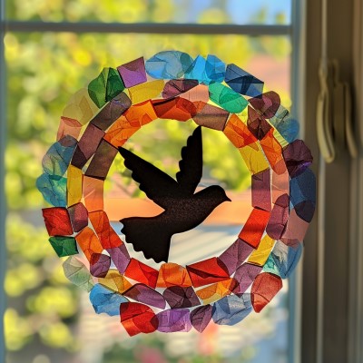 tissue paper stained glass dove