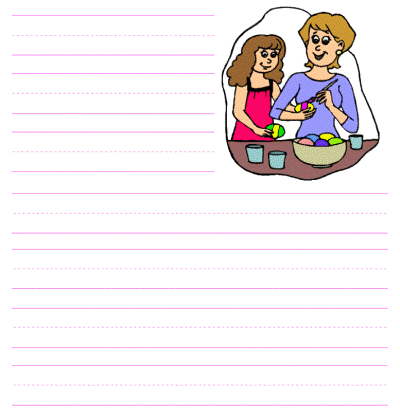 Easter customizable writing paper - mom and daughter painting easter eggs