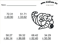 Math worksheets for Thanksgiving