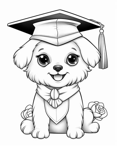 Puppy graduation coloring page