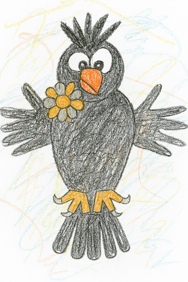 photo of the finished handprint raven craft for kids