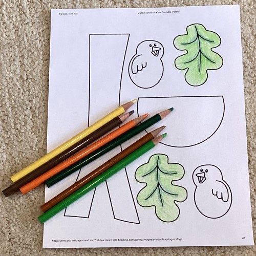 Spring Branch with Bird Nest Paper Craft - color the template pieces