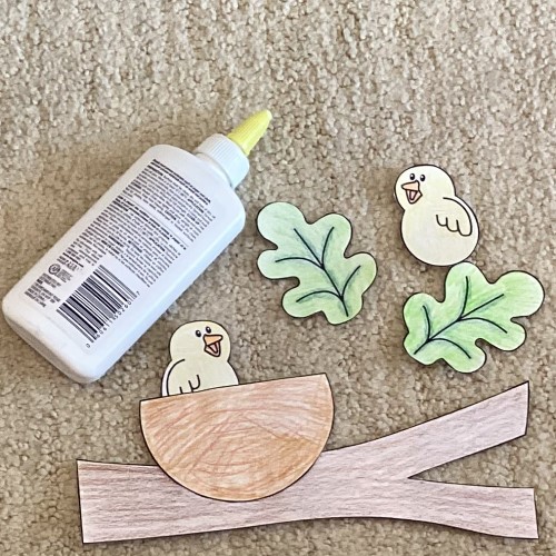 Spring Branch with Bird Nest Paper Craft - glue the pieces together