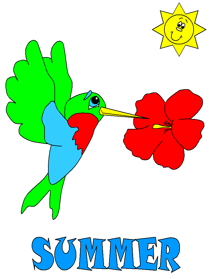 summer coloring page of a hummingbird and a flower